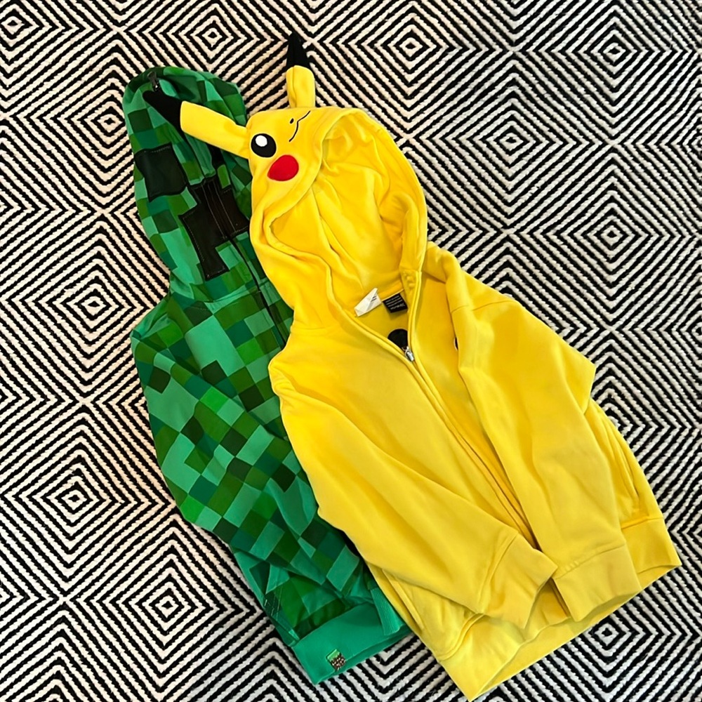 Minecraft and Pokémon hoodies zip up gaming boys xs creeper pikachu